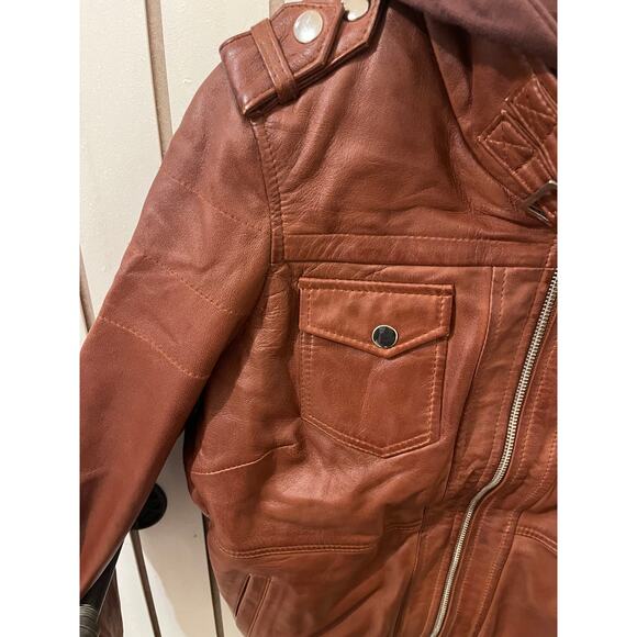 Decrum Edinburgh Genuine Leather Jacket with Removal Hood Size M Cognac - Picture 3 of 6
